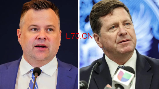 左为联邦住房金融局局长比尔・普尔特，右为纽约南区联邦检察官杰伊・克莱顿