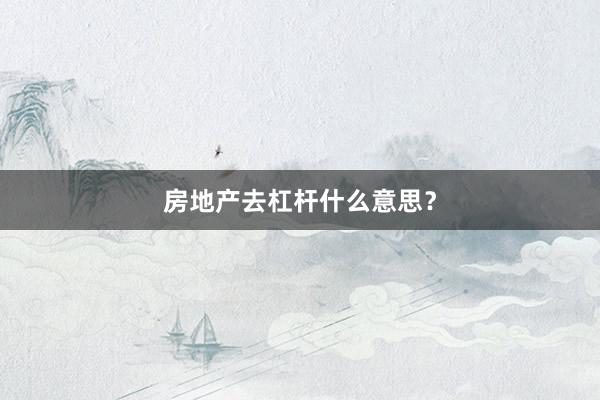 房地产去杠杆什么意思？