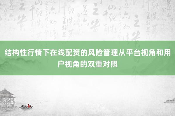 结构性行情下在线配资的风险管理从平台视角和用户视角的双重对照