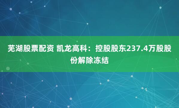 芜湖股票配资 凯龙高科：控股股东237.4万股股份解除冻结