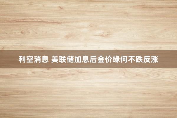 利空消息 美联储加息后金价缘何不跌反涨